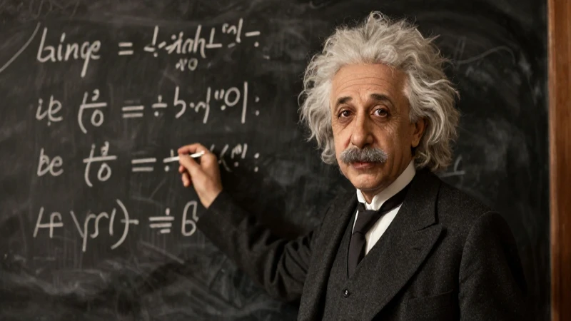 Einstein joven con ecuaciones, retrato histórico