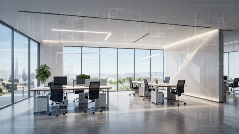 Oficina moderna con diseño limpio e iluminación suave