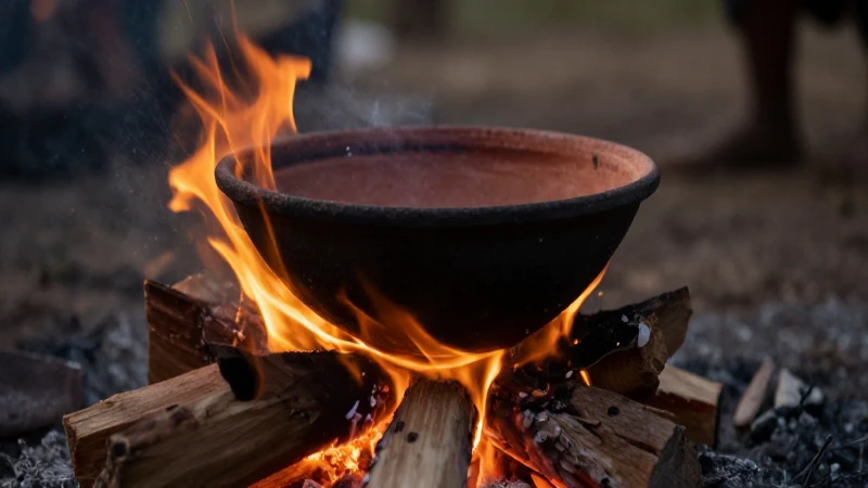 Cazador prehistórico cocina a fuego abierto