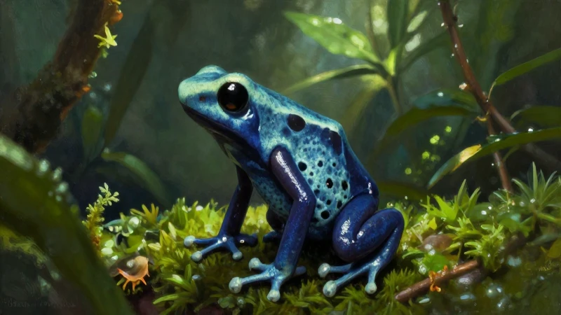 Rana venenosa vibrante en selva exuberante