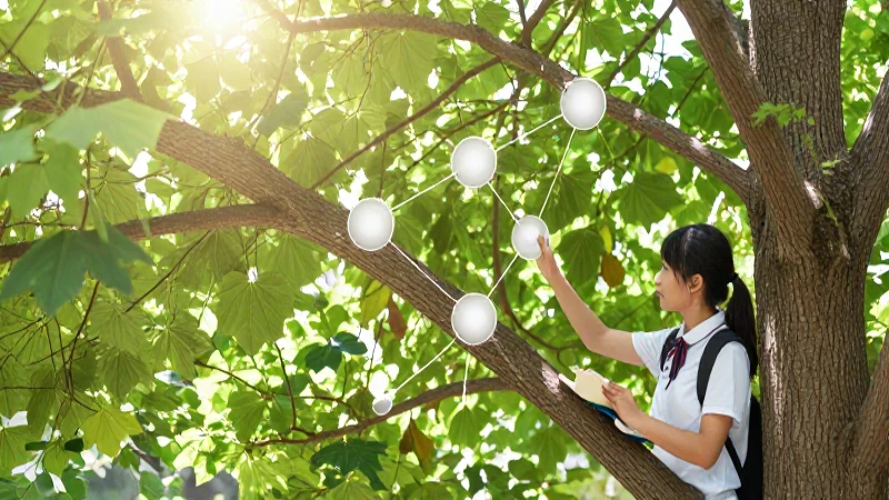 Estudiante estudia un árbol con luz difusa