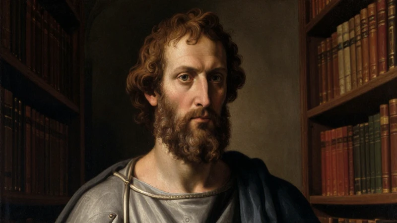 Retrato renacentista de filósofo griego iluminado dramáticamente