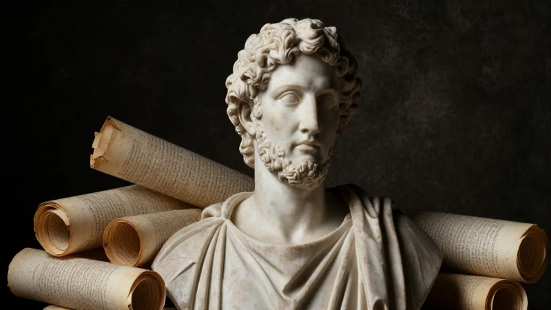 Busto griego con pergaminos y claroscuro renacentista