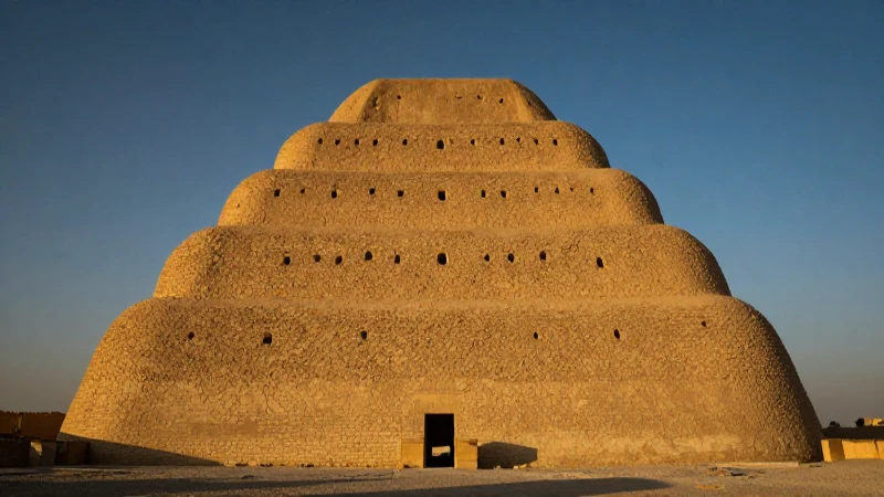 Cuál es la evolución de la arquitectura en Mesopotamia 4 Zigurat antiguo brillando al atardecer dorado