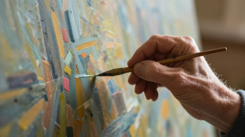 Manos mayores pintan arte abstracto suavemente