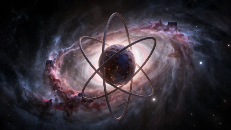 El Mundo del Esquema Atómico: Un Viaje al Microcosmos 5 Átomo en nebulosa, iluminación dramática y cinematográfica