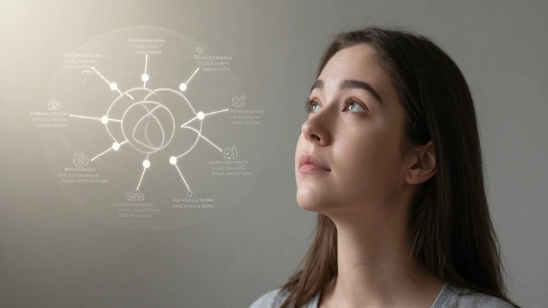 Mujer mirando arriba, mapa mental etéreo