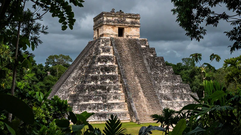 Pirámide maya emerge entre la jungla antigua