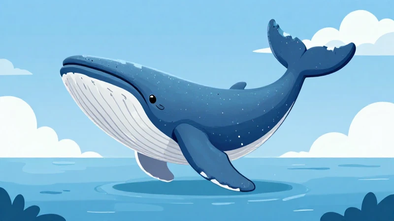 Ballena azul ilustrada, esquema educativo, estilo caricatura