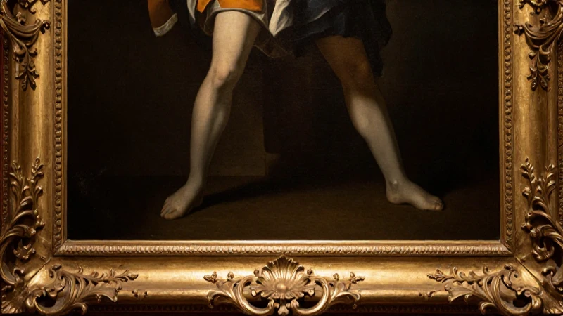 Pintura barroca, marco dorado y claroscuro cercano