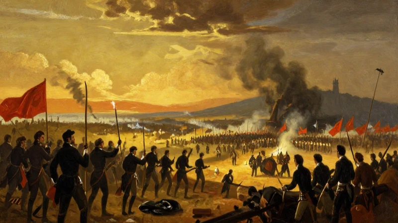 Bolívar en batalla, luz dorada, estilo pictórico