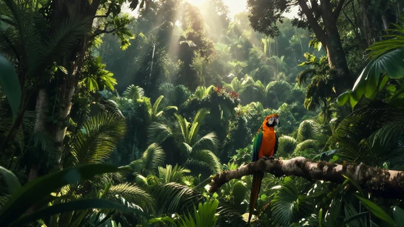 Qué es la biodiversidad en México y su importancia mundial 6 Selva exuberante, guacamayo vivo, luz dramática