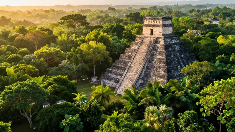 Qué es la biodiversidad en México y su importancia mundial 3 Selva exuberante, pirámide antigua, luz dorada