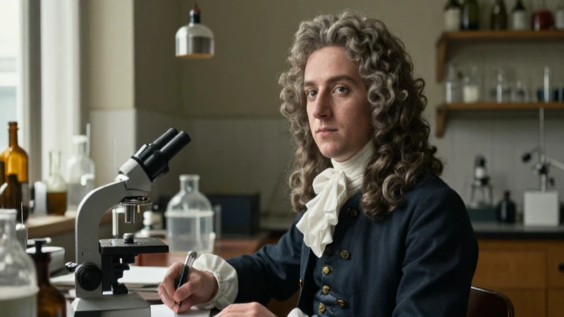 La línea del tiempo de Antoine Laurent Lavoisier: Biografía 3 Lavoisier joven en laboratorio, luz suave