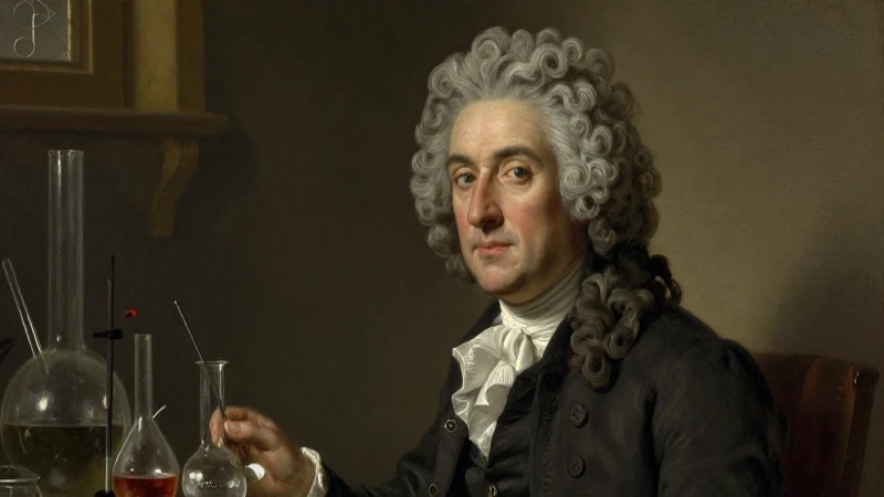 La línea del tiempo de Antoine Laurent Lavoisier: Biografía 4 Retrato académico con laboratorio a luz suave