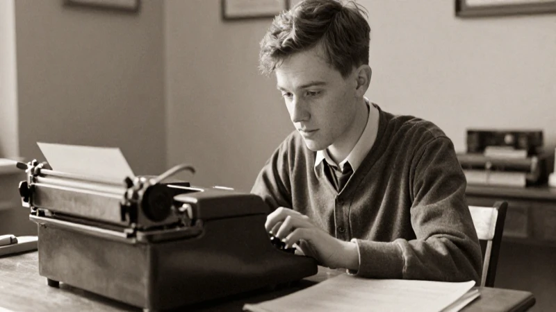 Hemingway joven escribe bajo luz tenue