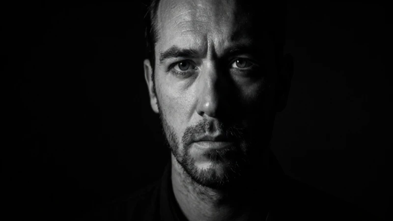 Retrato monocromo, expresión triste, claroscuro
