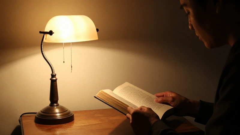 Hombre leyó bajo luz cálida antigua