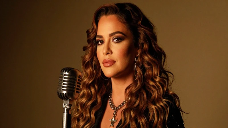Retrato de Jenni Rivera con micrófono antiguo