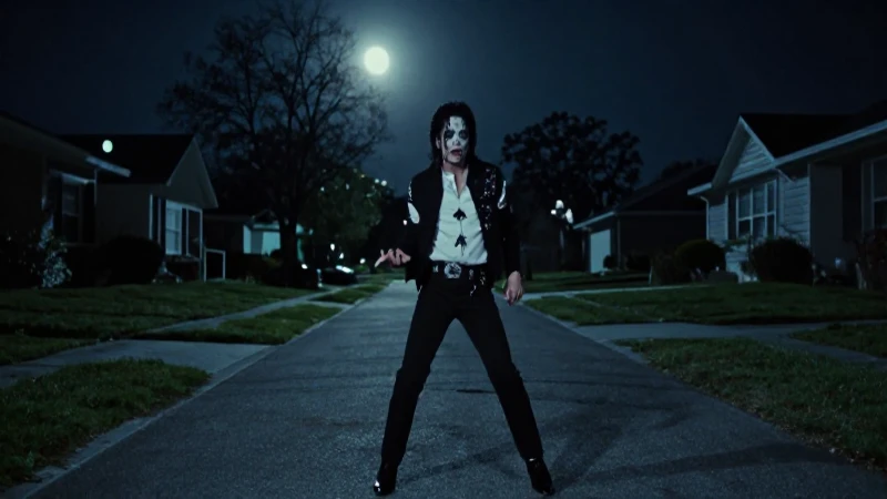Bailarín zombi Michael Jackson en calle suburbana