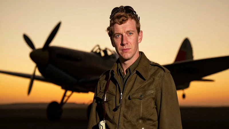 Joven Dahl piloto, cielo anaranjado nostálgico