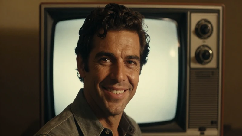 Retrato sonriente de Gómez, televisión antigua, nostalgia