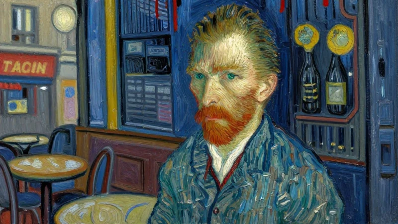 Retrato con café parisino y textura densa