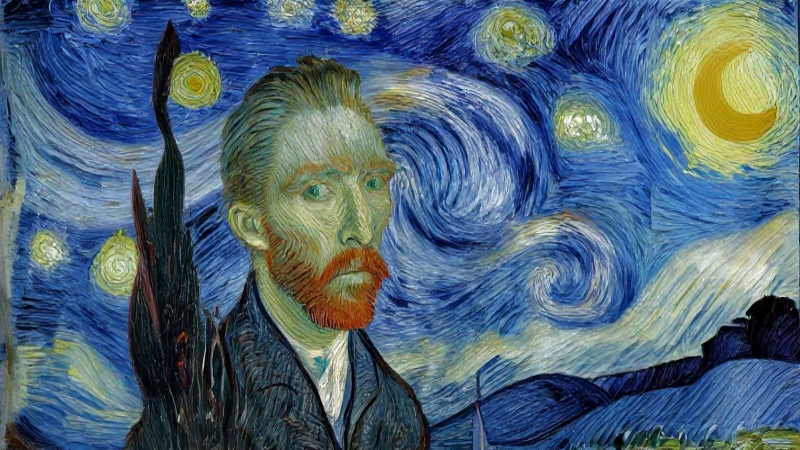 Autorretrato de Van Gogh con cielo estrellado