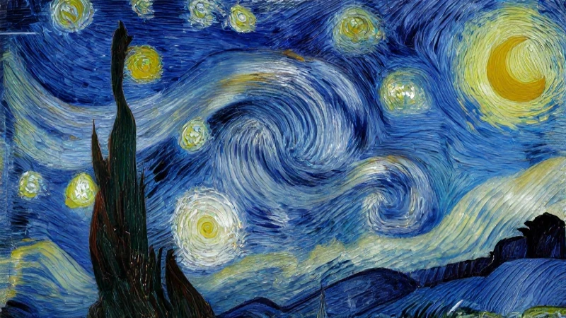 Retrato de Van Gogh bajo cielos estrellados