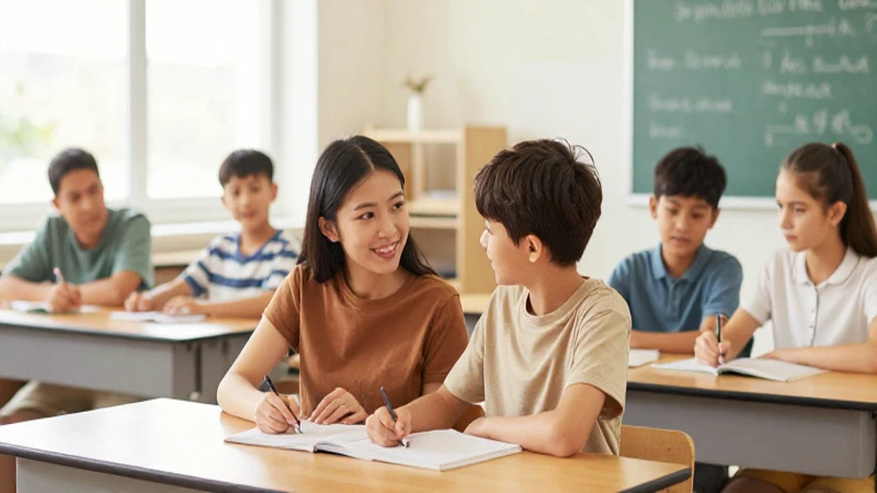Aula iluminada: estudiantes diversos aprendiendo con calidez