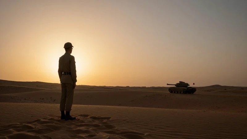 Soldado solitario, tanque lejano, atardecer dramático