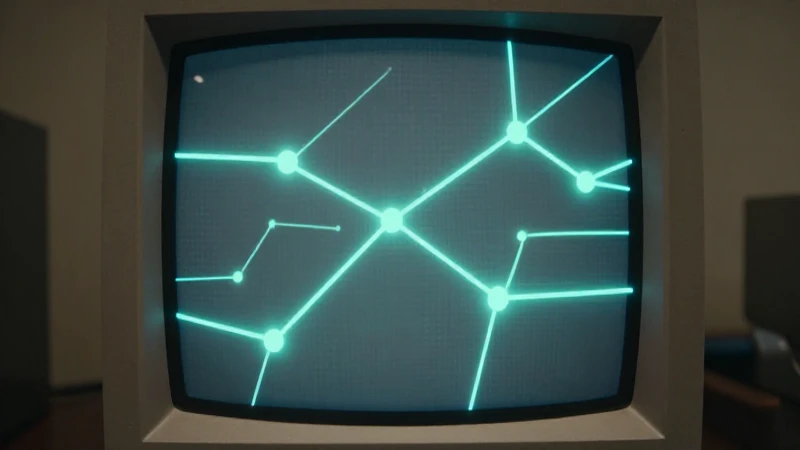 Pantalla retro muestra nodos conectados suavemente