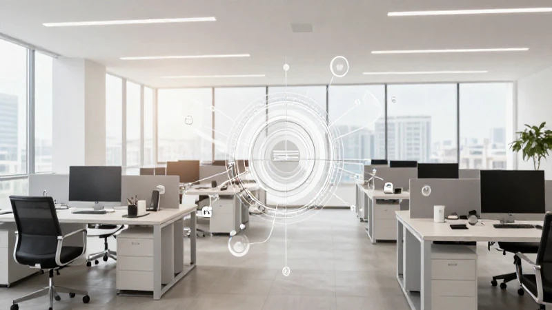Oficina moderna minimalista con iluminación suave