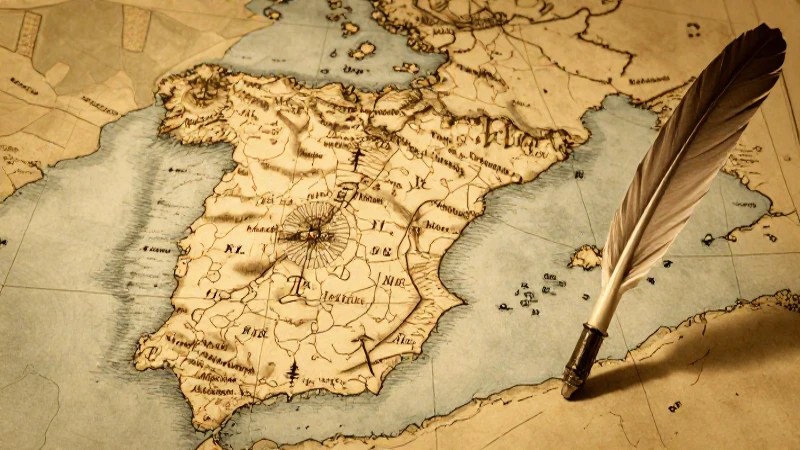 Mapa antiguo español, luz dorada cálida