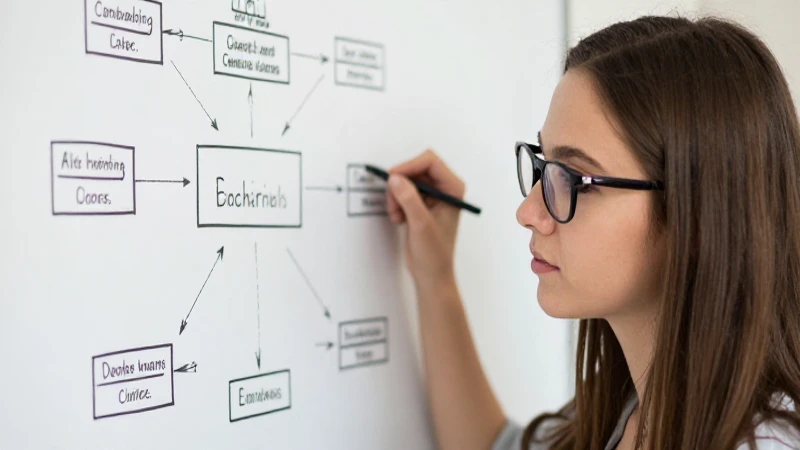 Joven con gafas estudia un diagrama complejo