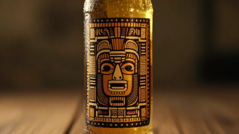 Botella antigua con motivos aztecas iluminada