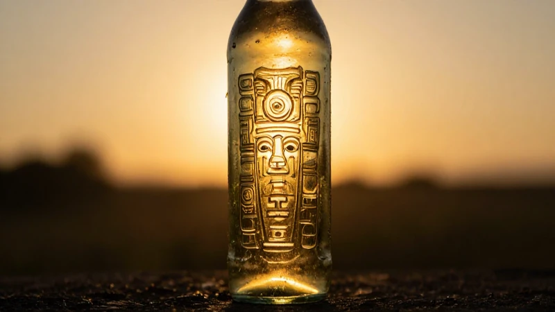 Botella antigua con glifos aztecas dorados