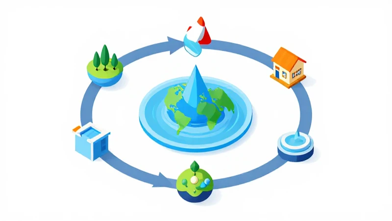 Imagen isométrica: ciclo del agua colorido