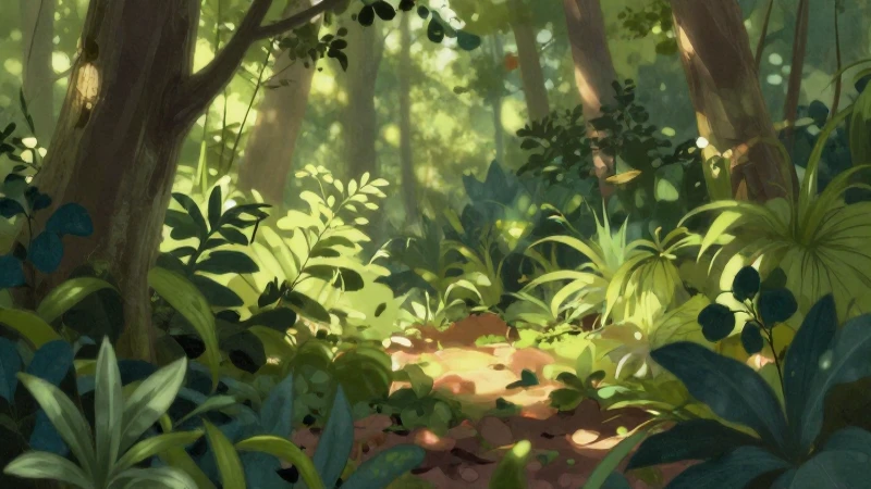 Bosque soleado con hojas verdes suaves