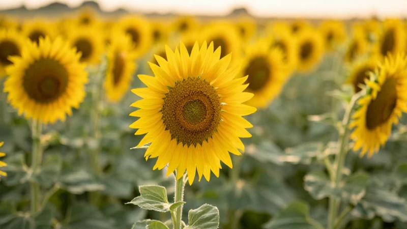 Girasol florece en luz dorada suave