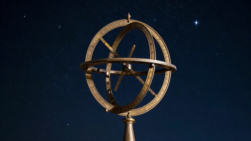 Astrolabio antiguo bajo iluminación cinematográfica oscura