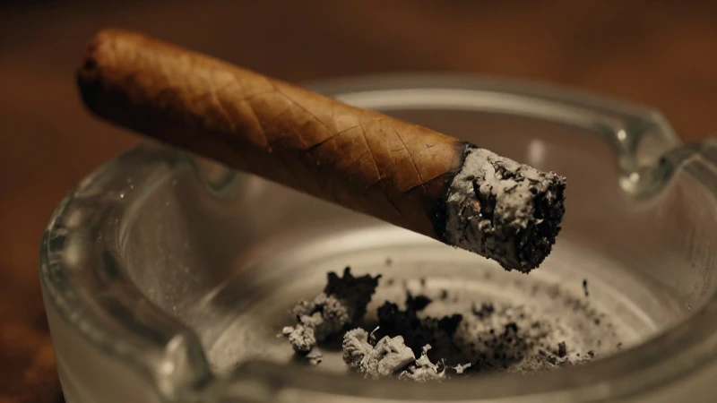 Cigar, ceniza y luz cálida cinematográfica