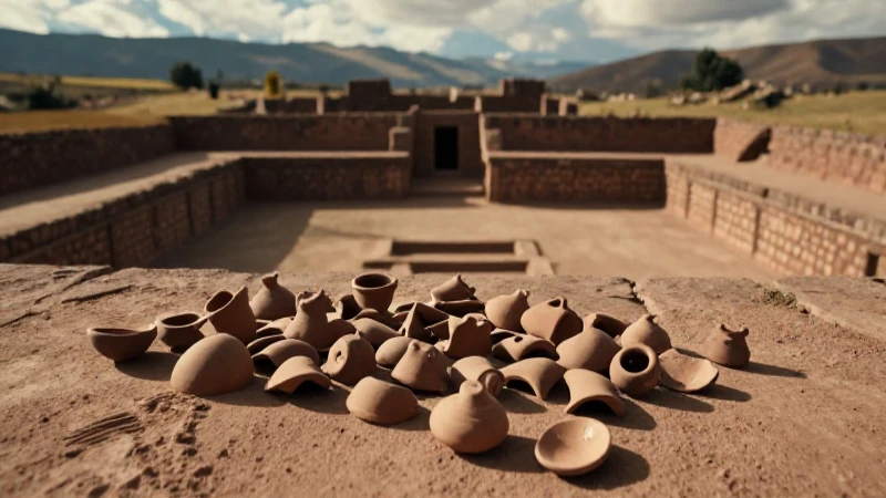 Dónde hallo una línea del tiempo de civilizaciones andinas 6 Ruinas andean, cerámica y luz cálida cinematográfica