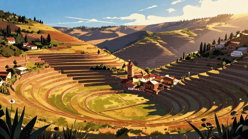 Dónde hallo una línea del tiempo de civilizaciones andinas 5 Pueblo andino antiguo resalta al atardecer dorado