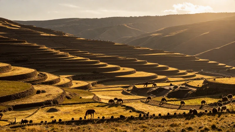 Dónde hallo una línea del tiempo de civilizaciones andinas 4 Campos andinos con llamas al atardecer