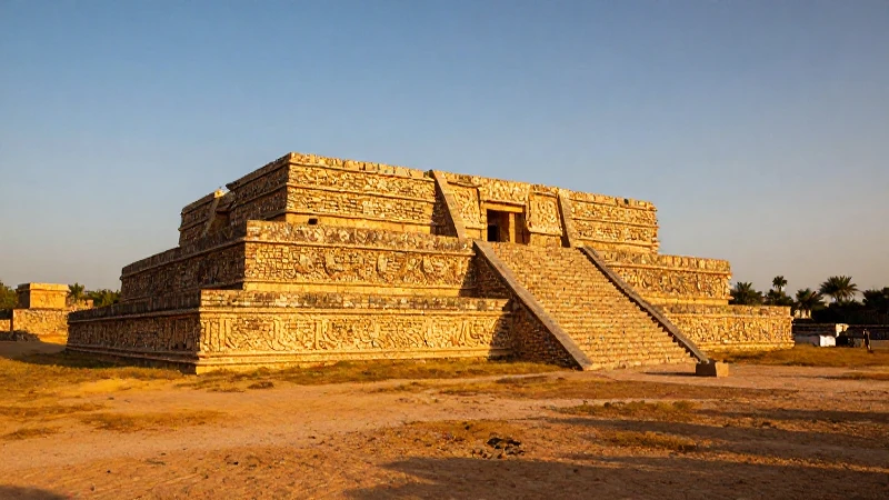Ruinas antiguas, desierto dorado al atardecer