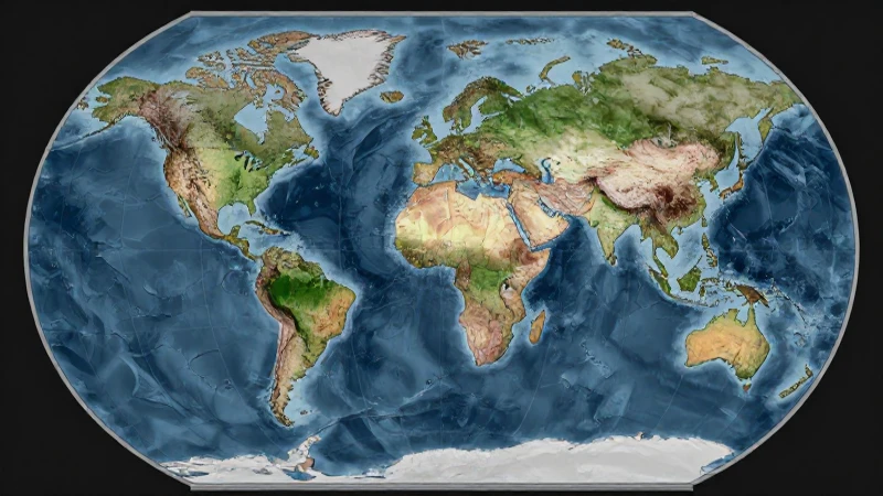 Mapa mundial colorido, vista realista y cinematográfica