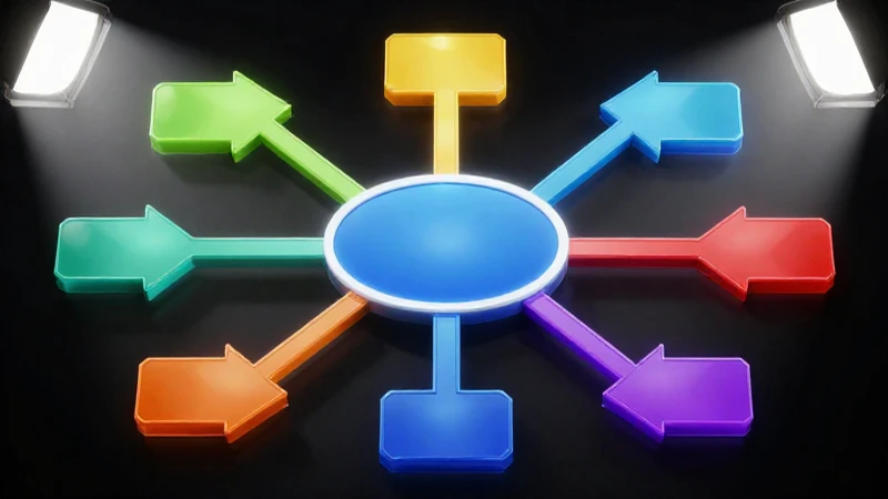 Mapa conceptual vibrante con flechas claras