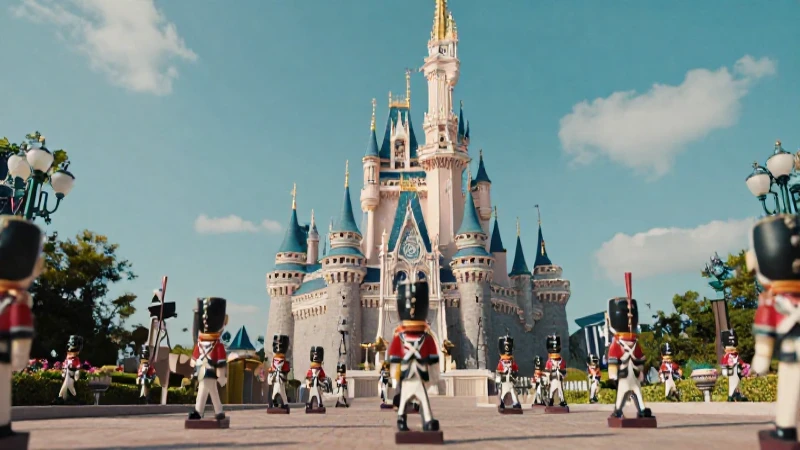 Castillo Disney, juguetes vibrantes bajo el sol