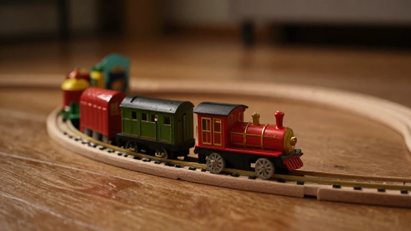Tren de juguete antiguo sobre madera cálida